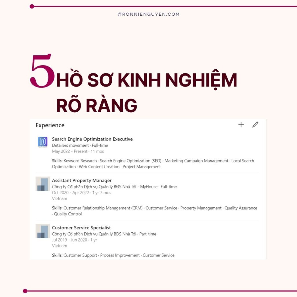 6. TIPS xây dựng hồ sơ LinkedIn cho người mới bắt đầu - Ronnie nguyen - seo executive